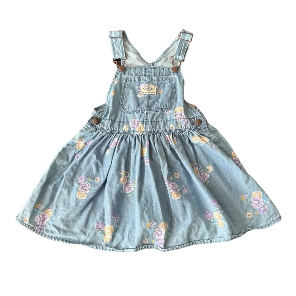 Osh Kosh Dress Overall Denim Floral Girls 4T